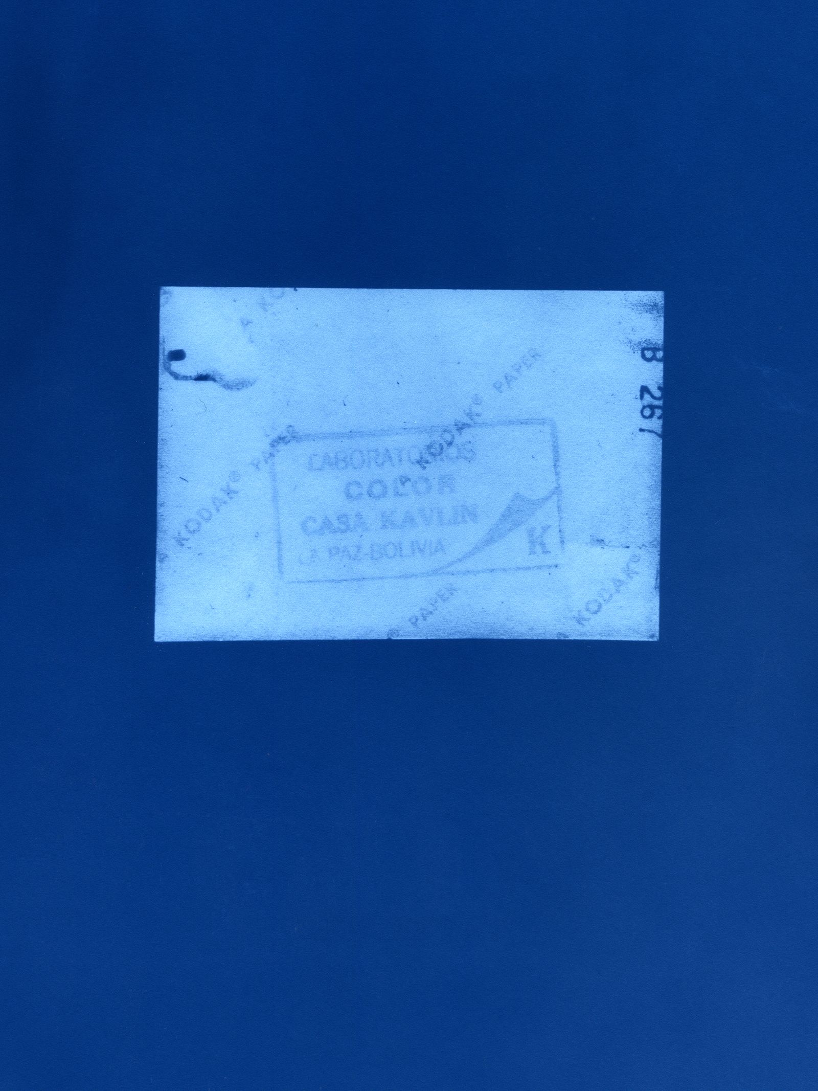 © Daniel Mebarek - BOLIVIA. La Paz. Verso of an archival photograph. Cyanotype on mat paper.