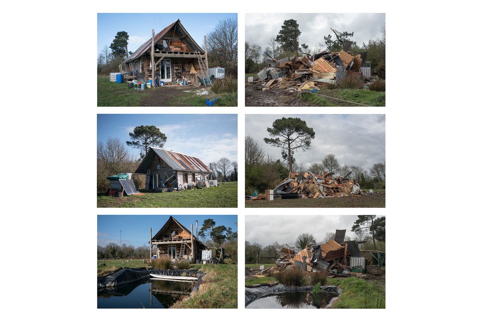 © Penelope Thomaidi - Living space in 100 Noms before and after the eviction operations, ZAD of Notre Dame des Landes, France, March-April, 2018.