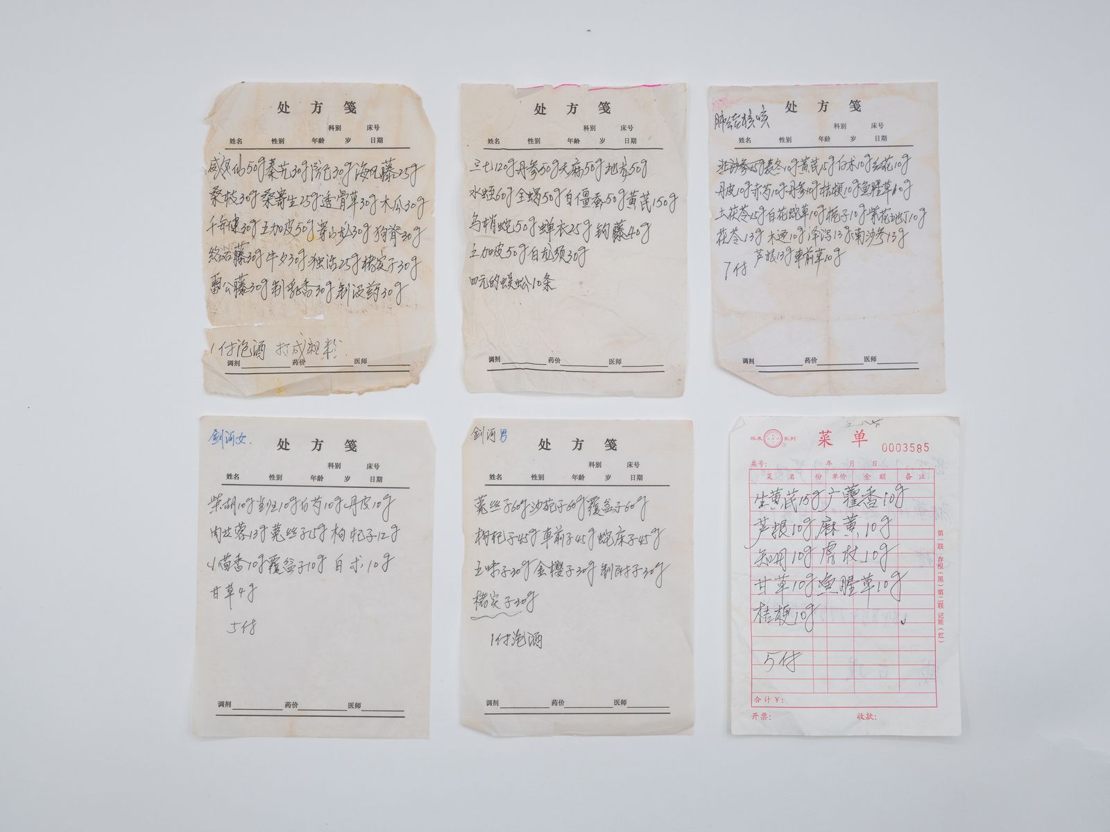 © Yixi Tian - Five prescriptions and a "menu"(where many foods are also considered part of herbal medicine).