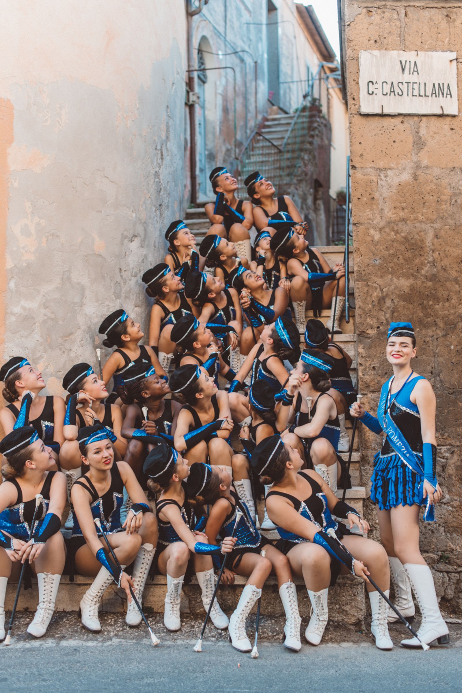 © Agnese Morganti - Faleria (Viterbo), 2017. The Majorettes Diamond Pomezia troupe poses for a group portrait.