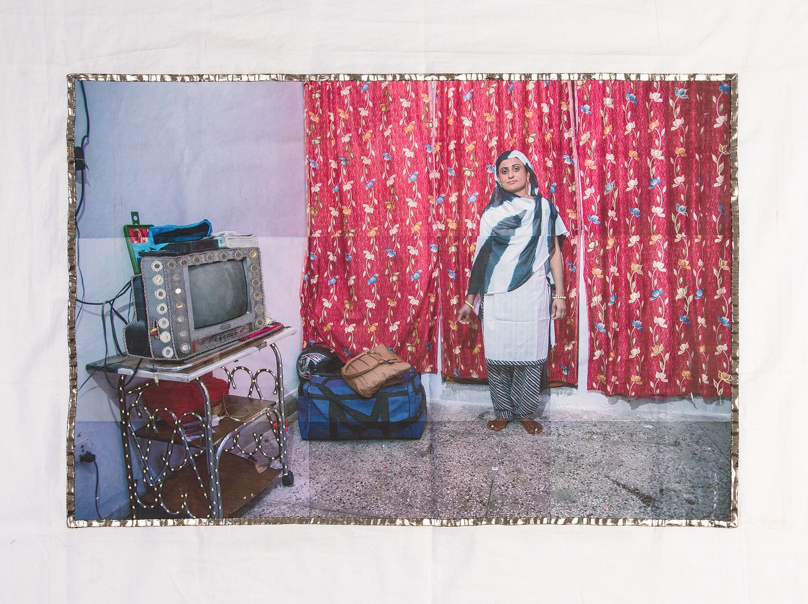 © Spandita Malik - Firoza Size: 33 x 23 inch Medium: Heat Transfer Print on Khadi, Gotta Patti and Mirror Embroidery