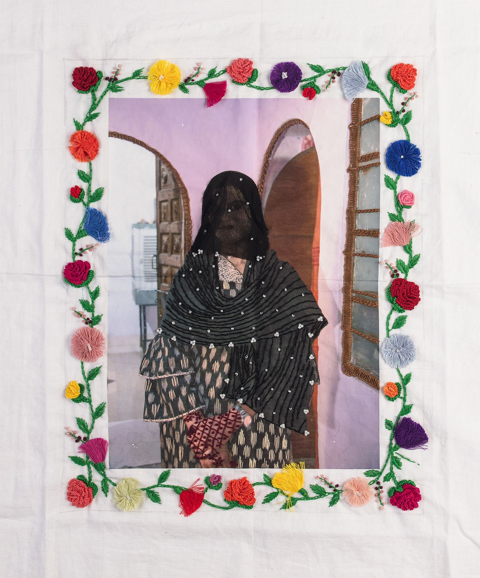 © Spandita Malik - Fozia Size: 19 x 23 inch Medium: Heat Transfer Print on Khadi, Embroidery