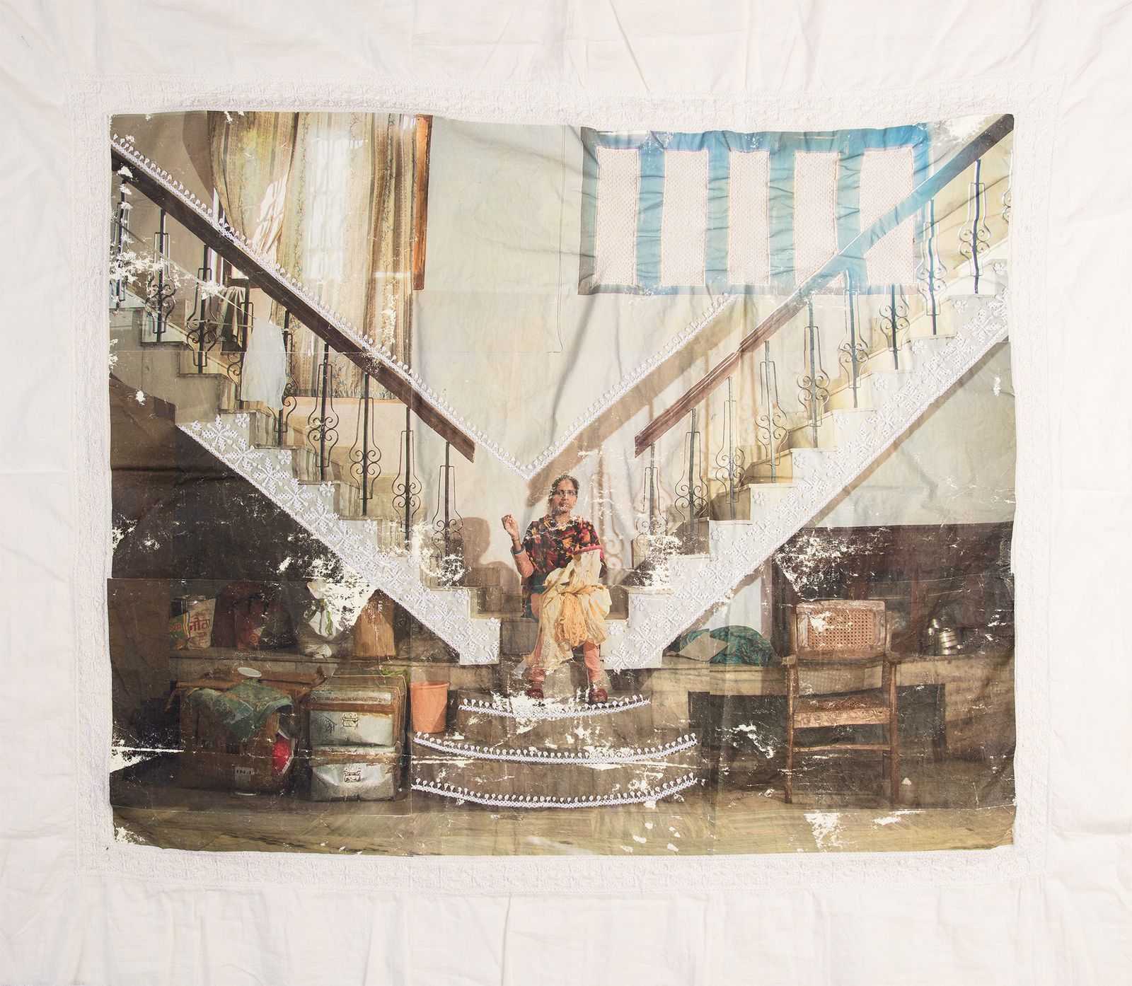 © Spandita Malik - Poonam Size: 41 x 34 inch Medium: Heat transfer print on Voile Fabric, Chikankari embroidery