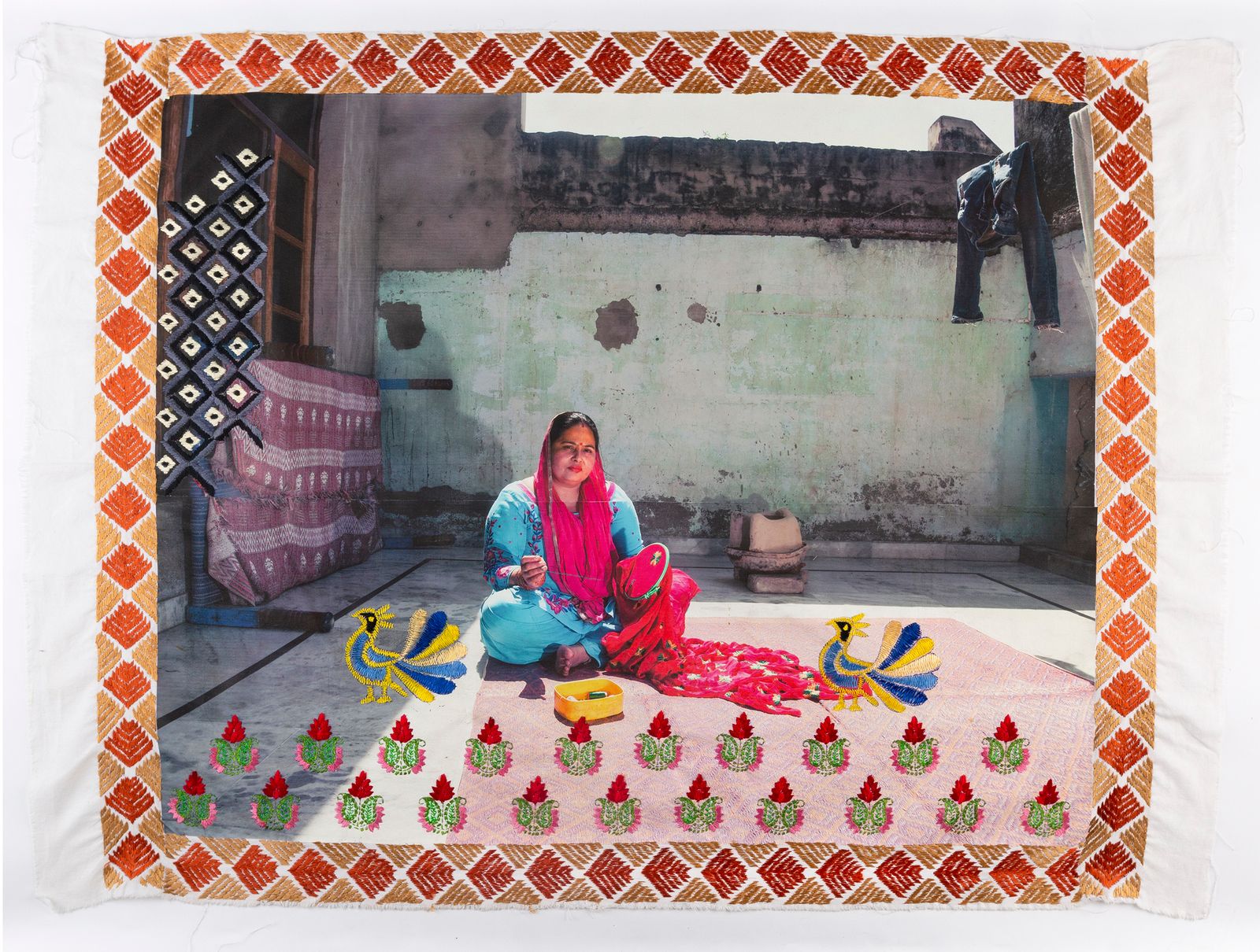 © Spandita Malik - Rukmesh Kumari 2020 Medium: Photographic Transfer Print on Khaddar, Phulkari silk thread Embroidery Size: 49 x 40 inch