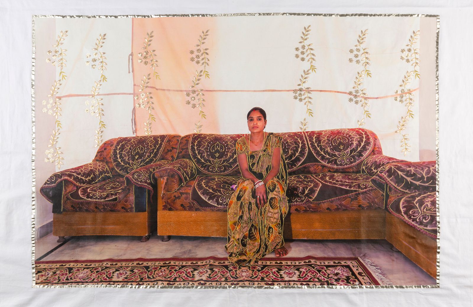 © Spandita Malik - Renu 2020 Medium: Photographic Transfer Print on Khadi, Gotta Patti and Zardozi Embroidery Size: 54 x 36.5 inch