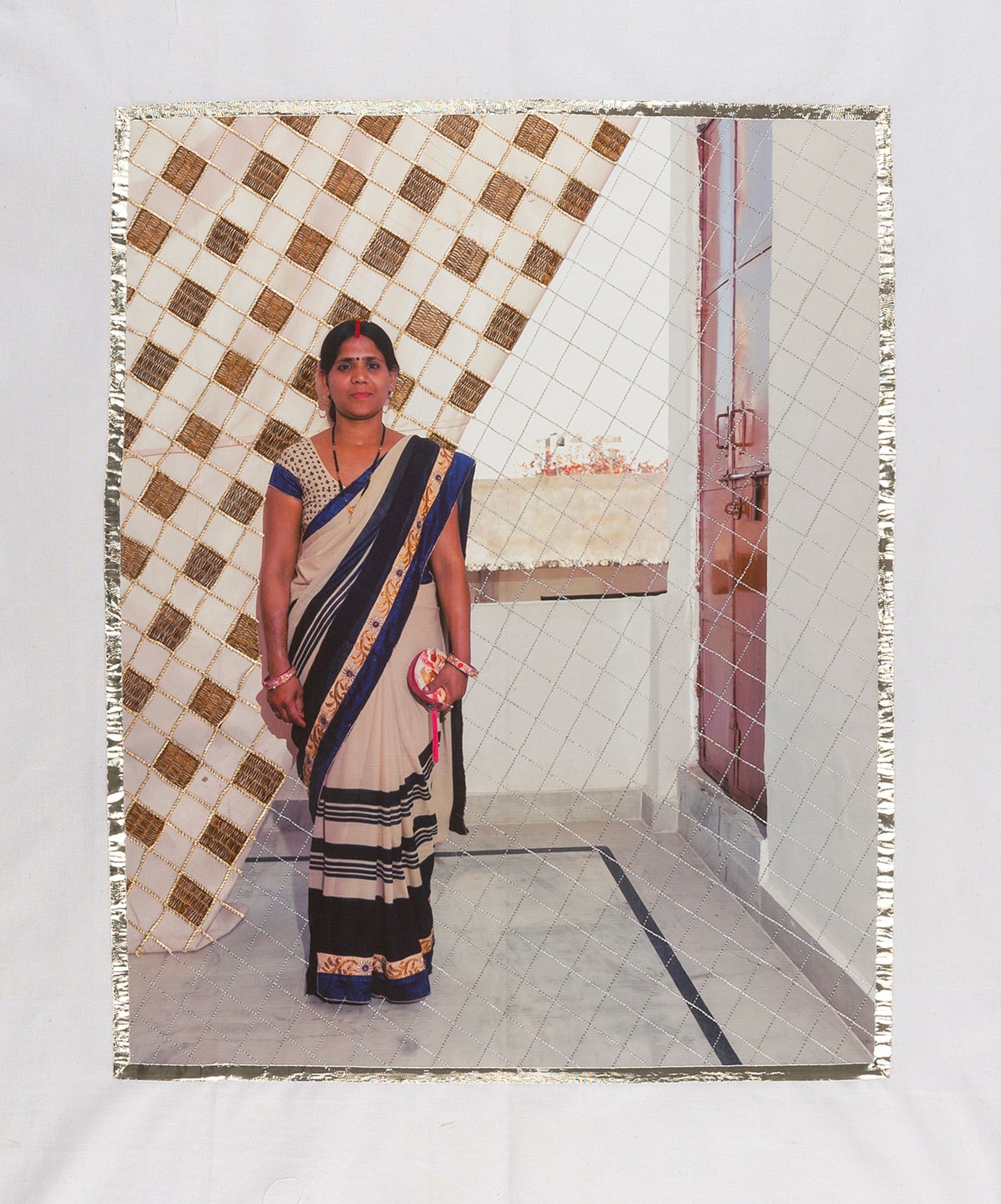 © Spandita Malik - Renu Devi 2020 Medium: Photographic Transfer Print on Khadi, Zardozi Embroidery Size: 22.5 x 28 inch