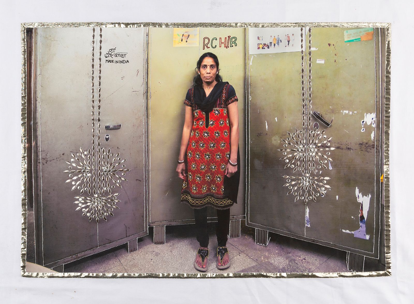 © Spandita Malik - Sangeeta 2020 Medium: Photographic Transfer Print on Khadi, Gotta Patti and Zardozi Embroidery Size: 33 x 22.5 inch