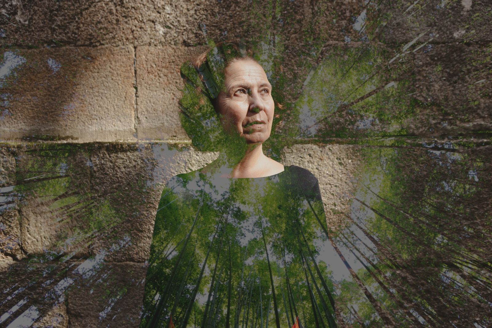 © Ana Norman Bermudez - Experimenting with a double exposure of a model and the Galician forest.