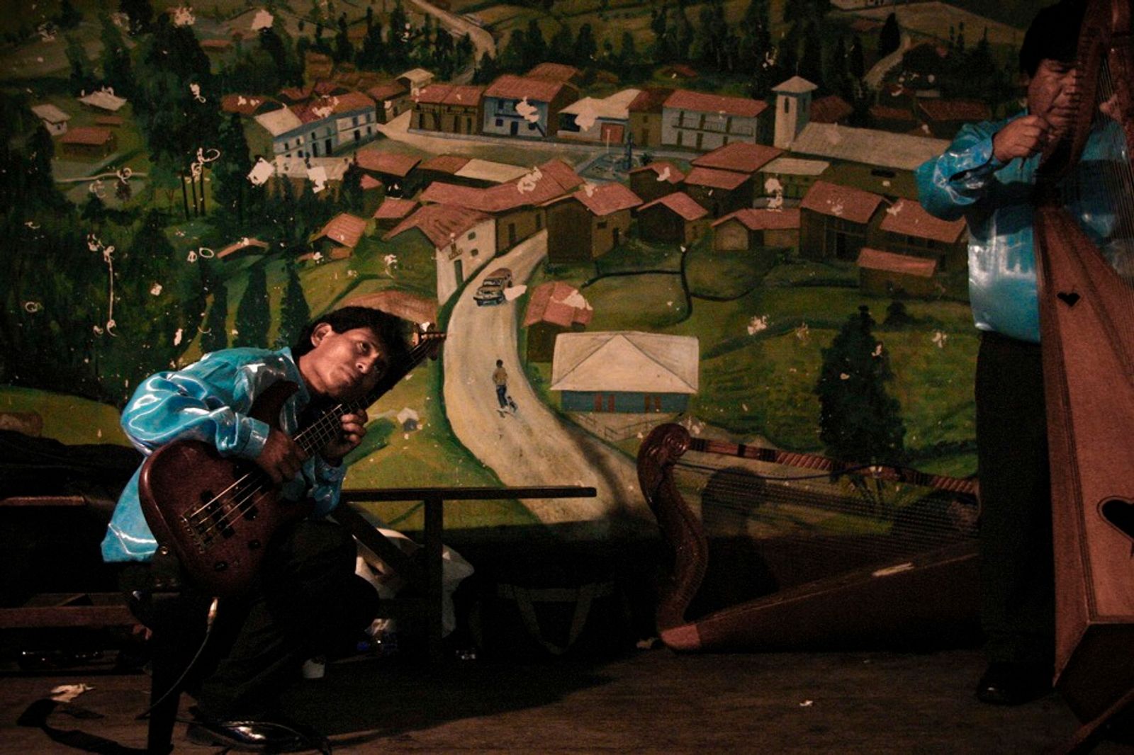 © Max Cabello Orcasitas - Musicians do sound checks, moments before arriving at a birthday party of a young singer huayno.