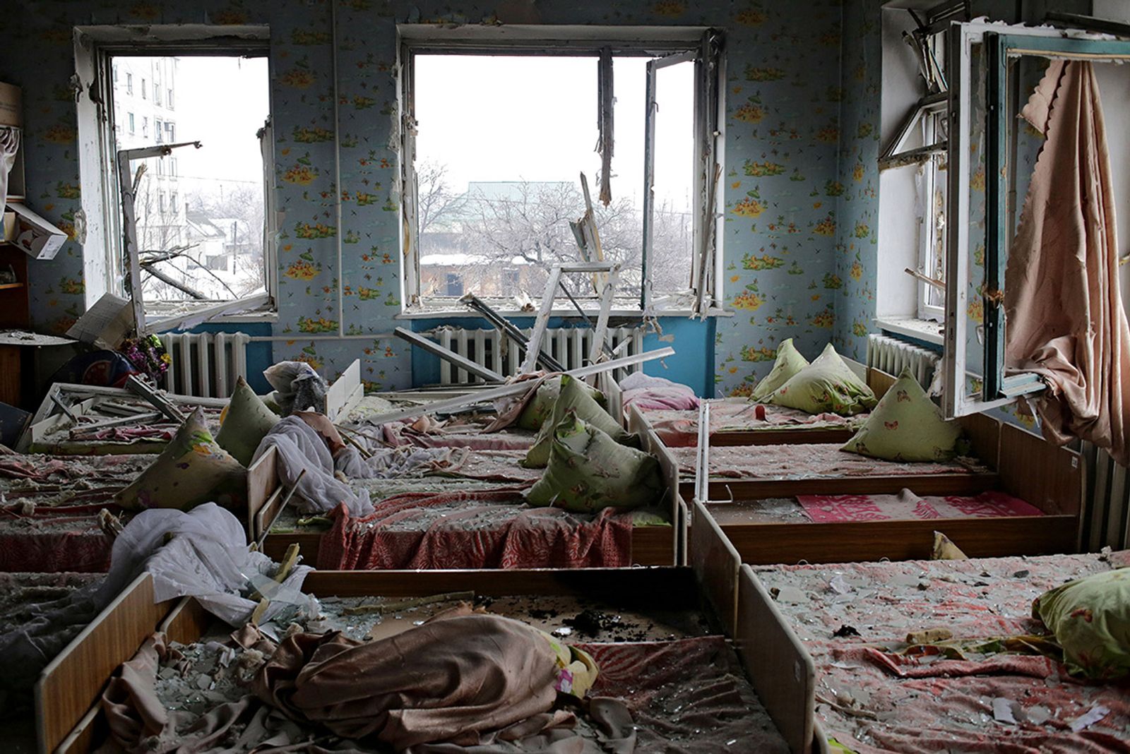© Anastasia  Vlasova - A view of a kindergarten that was shelled in Debaltseve, Donetsk area.