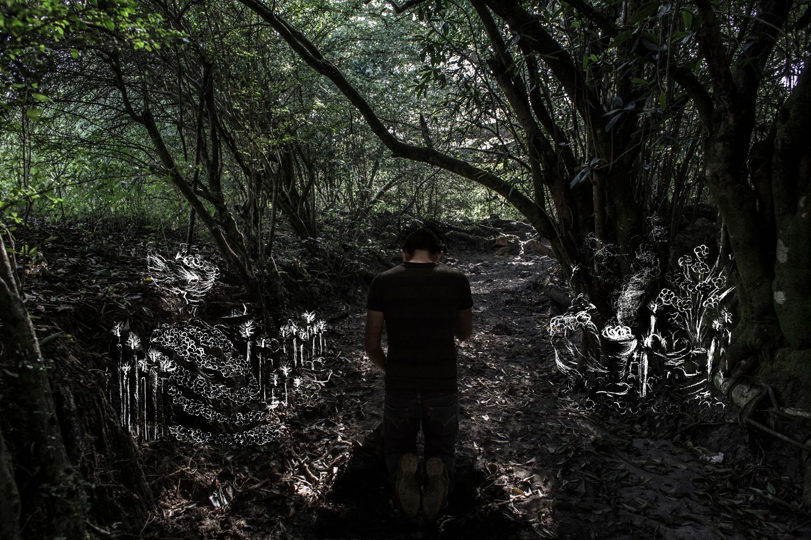 © Yael Martínez - OfferingA man in the Xomislo Hill offering for the rains .Tixtla Guerrero.Intervened photography