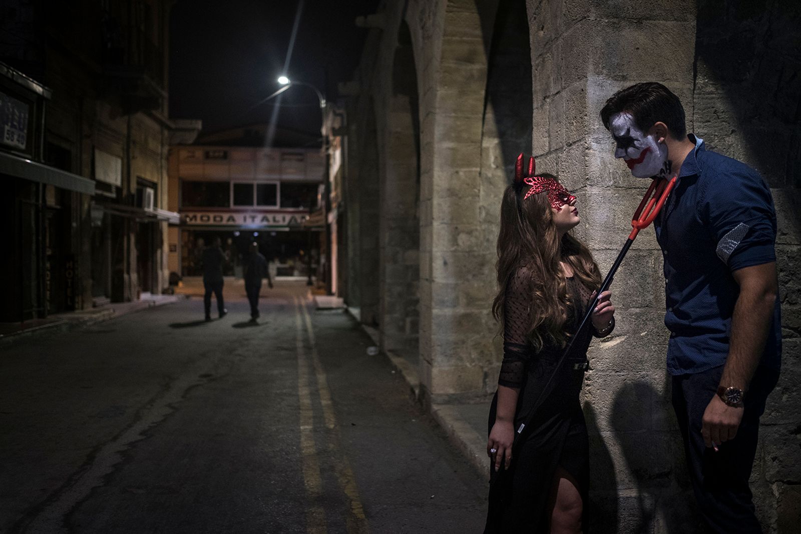 © Sahan Nuhoglu - A Turkish Cypriot couple is pictured at a Halloween party held in front of Buyuk Khan, north Nicosia.