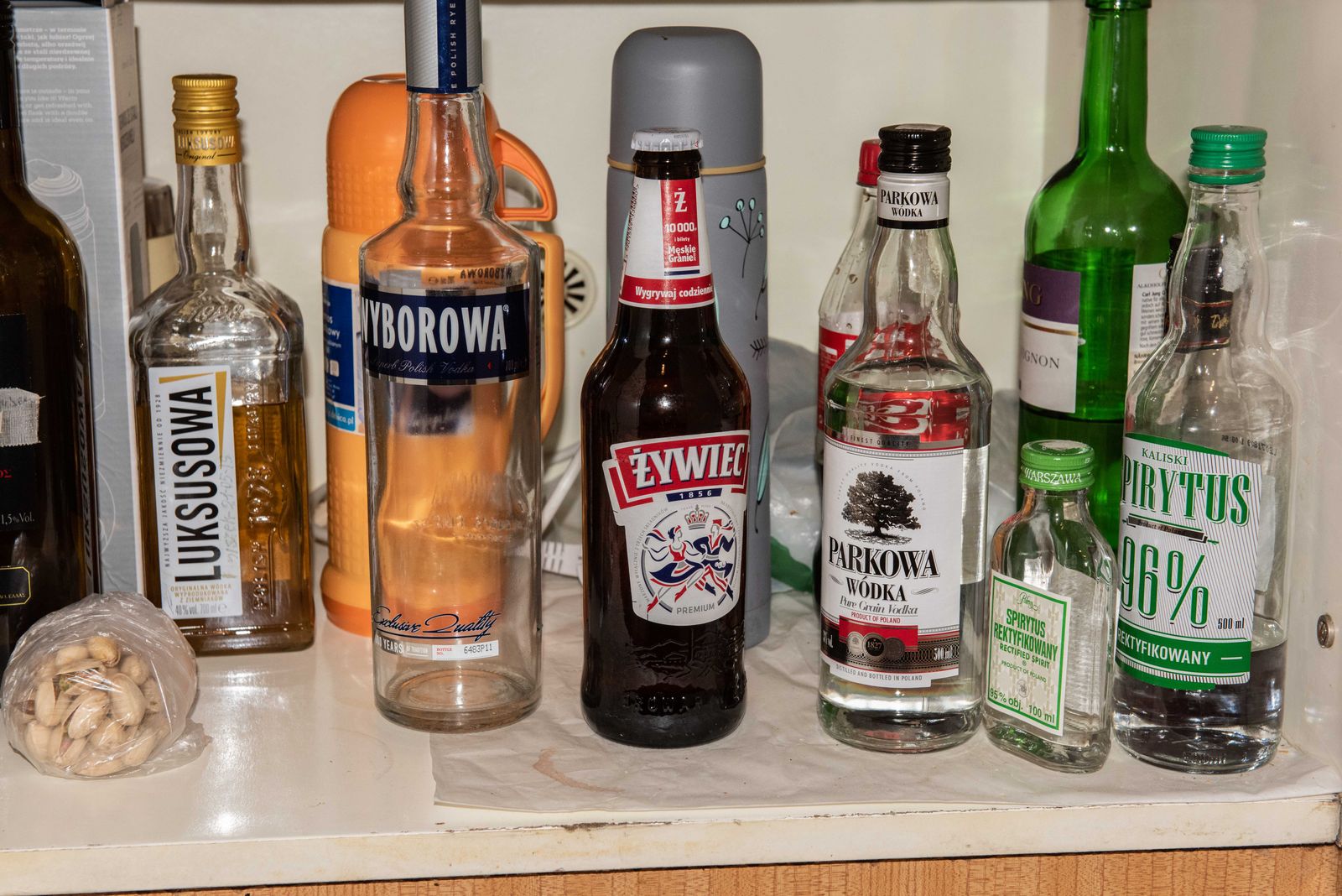 © Zula Rabikowska - A varied selection of vodka and other alcohols in the kitchen.
