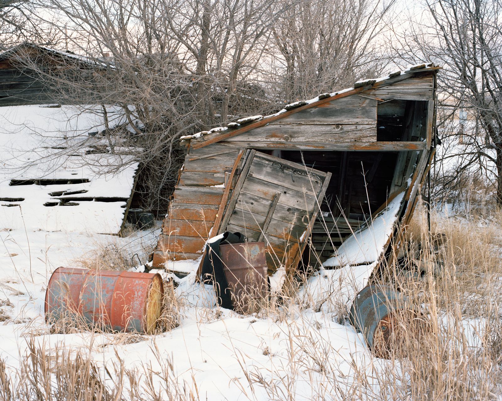 © Sarah Christianson - Abandoned shed and oil drums at my great-grandparents' homestead, January 2015.