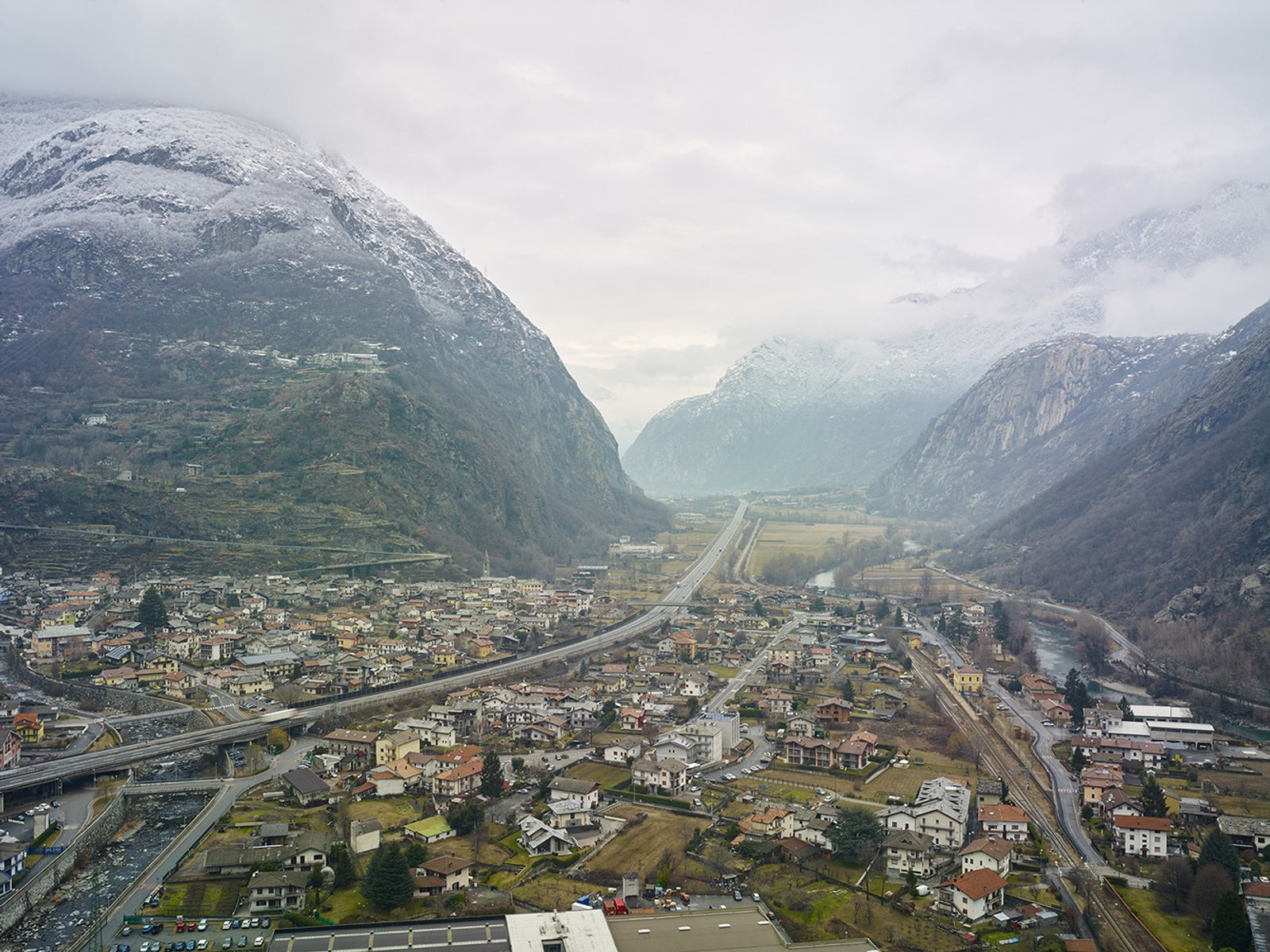 © Mattia Paladini - view of alluvional plain from the rock of Bard, motorway and Hône town. 360m slm.
