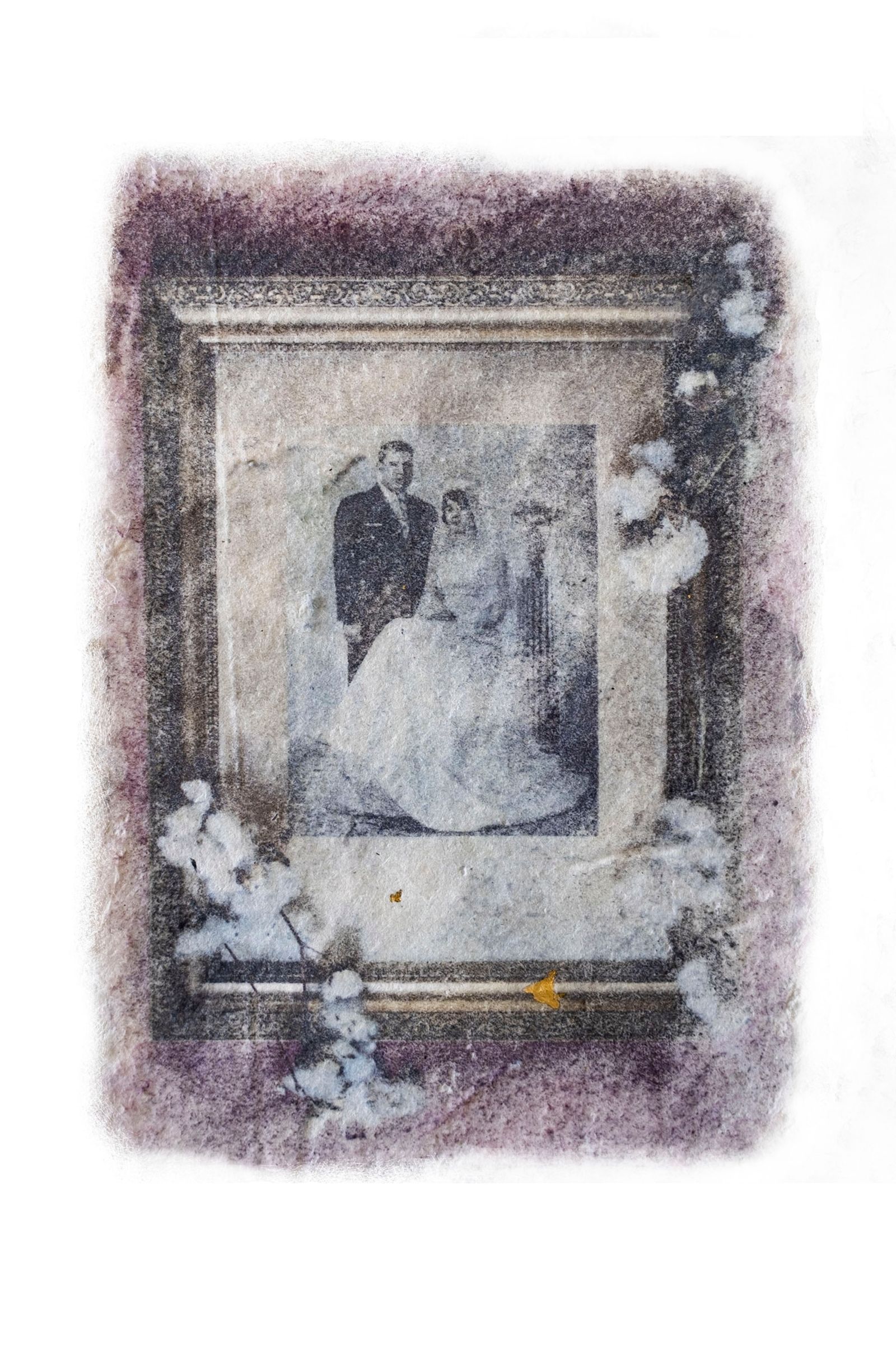 © Amina Kadous - My grandparent’s wedding portrait, 1961 Image transferred onto handmade cotton paper.