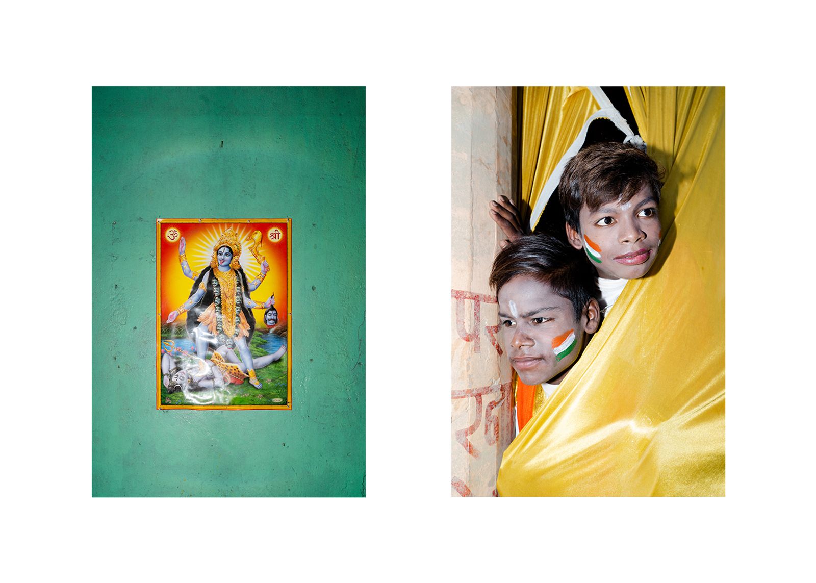 © Kanrapee Chokpaiboon - A. A picture of Kali, the goddess of destruction and power. B. Backstage of a children Christmas' show in Varanasi.