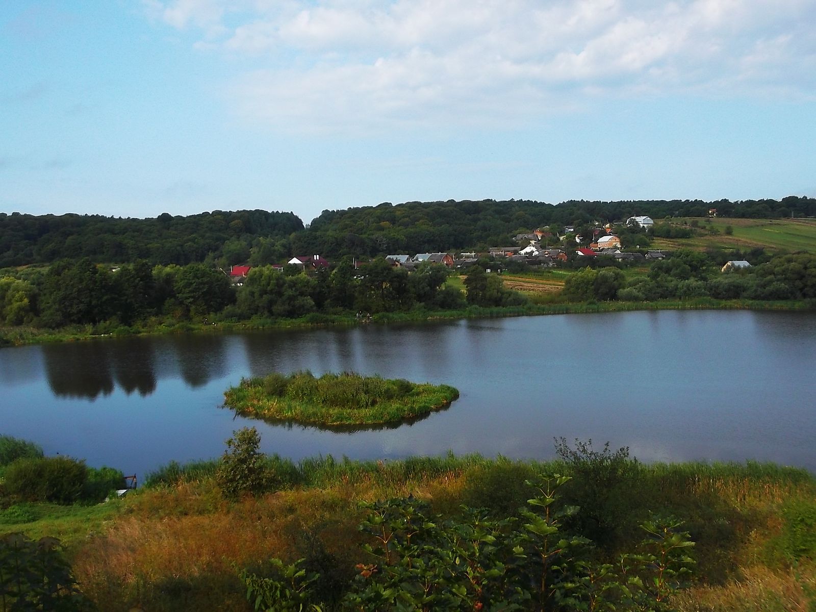 © Andrei  Kolyaskin - Lake  near  Svirzh  Castle  from  15th  century  in  village  Svirzh  of  Lviv  region , Ukraine .