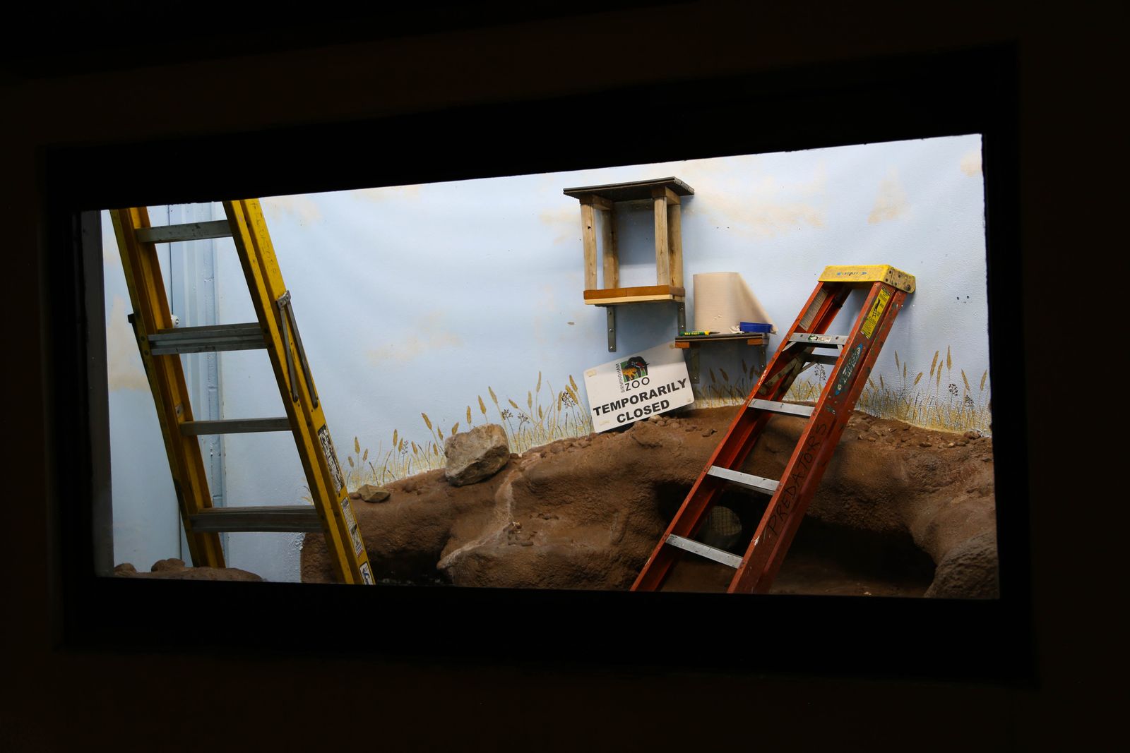 © Isabelle Mitchell - A closed exhibit marked by ladders and a temporary sign, with no clear timeline for reopening.