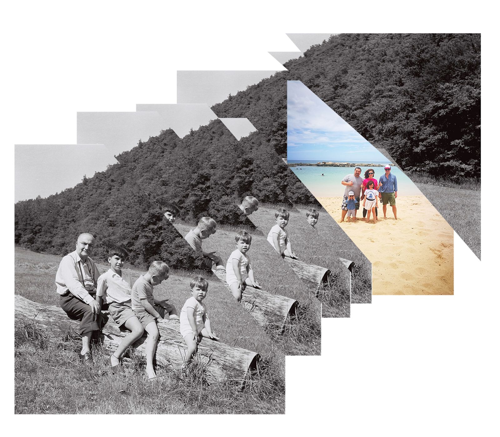 © Armelle Kergall - Holidays Antoine Kergall, 1952 & Armelle Kergall, Hawaii, 2017. Collage. baryta Hahnemühle 315g & washi paper.