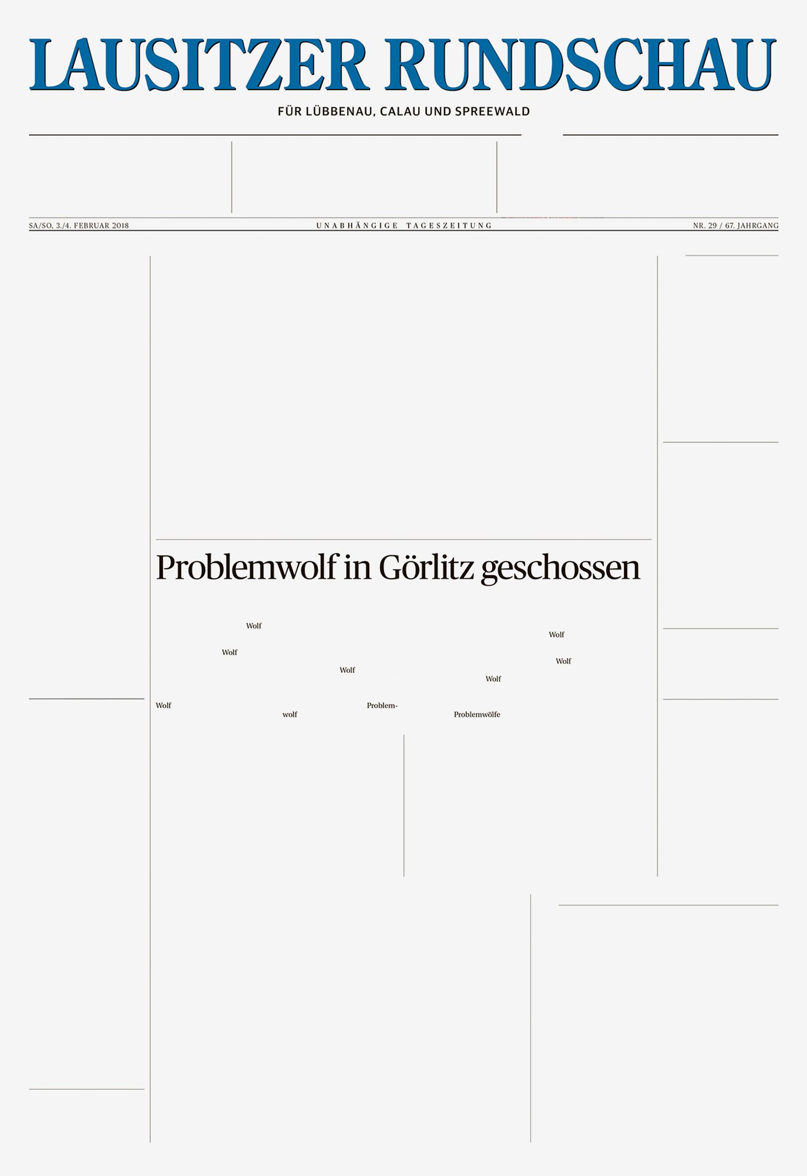 © Hannes Jung - Newspaper "Lausitzer Rundschau", title: "Problem wolf shot in Görlitz"