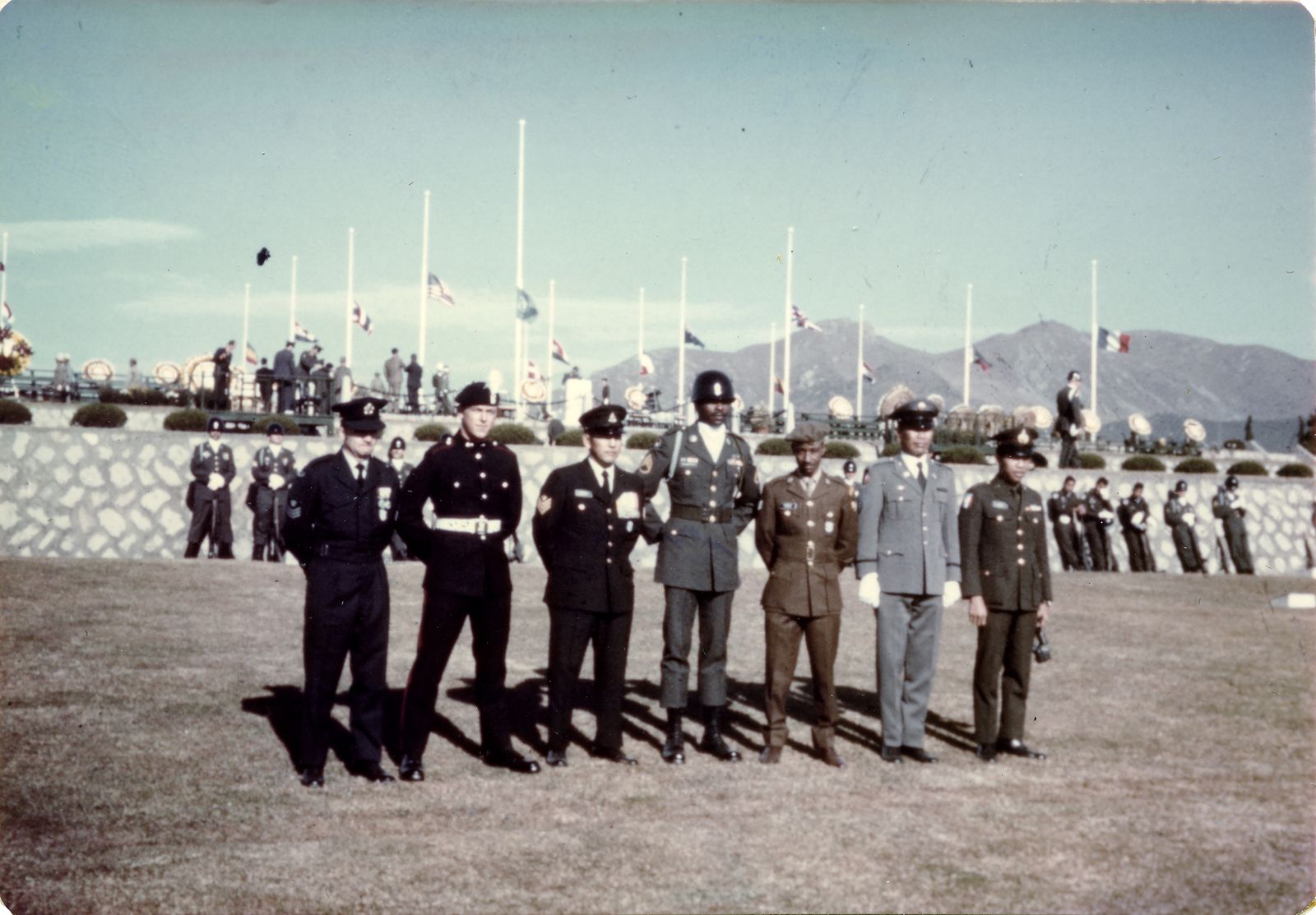 © Lee Grant - UN soldiers attend a ceremony at Seoul National Cemetery, 1969. My father is the first on the left.