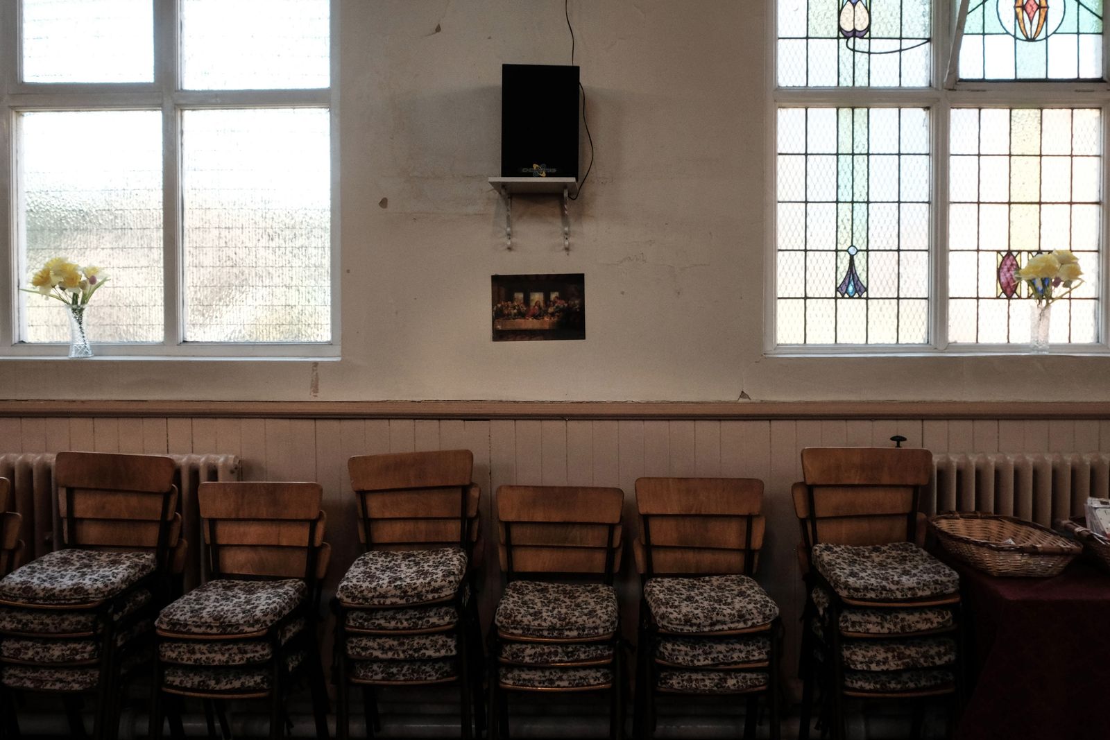 © Mary Turner - Chairs are stacked at a food bank in Easington Colliery, where local people come for a hot meal for the cost of 50p.