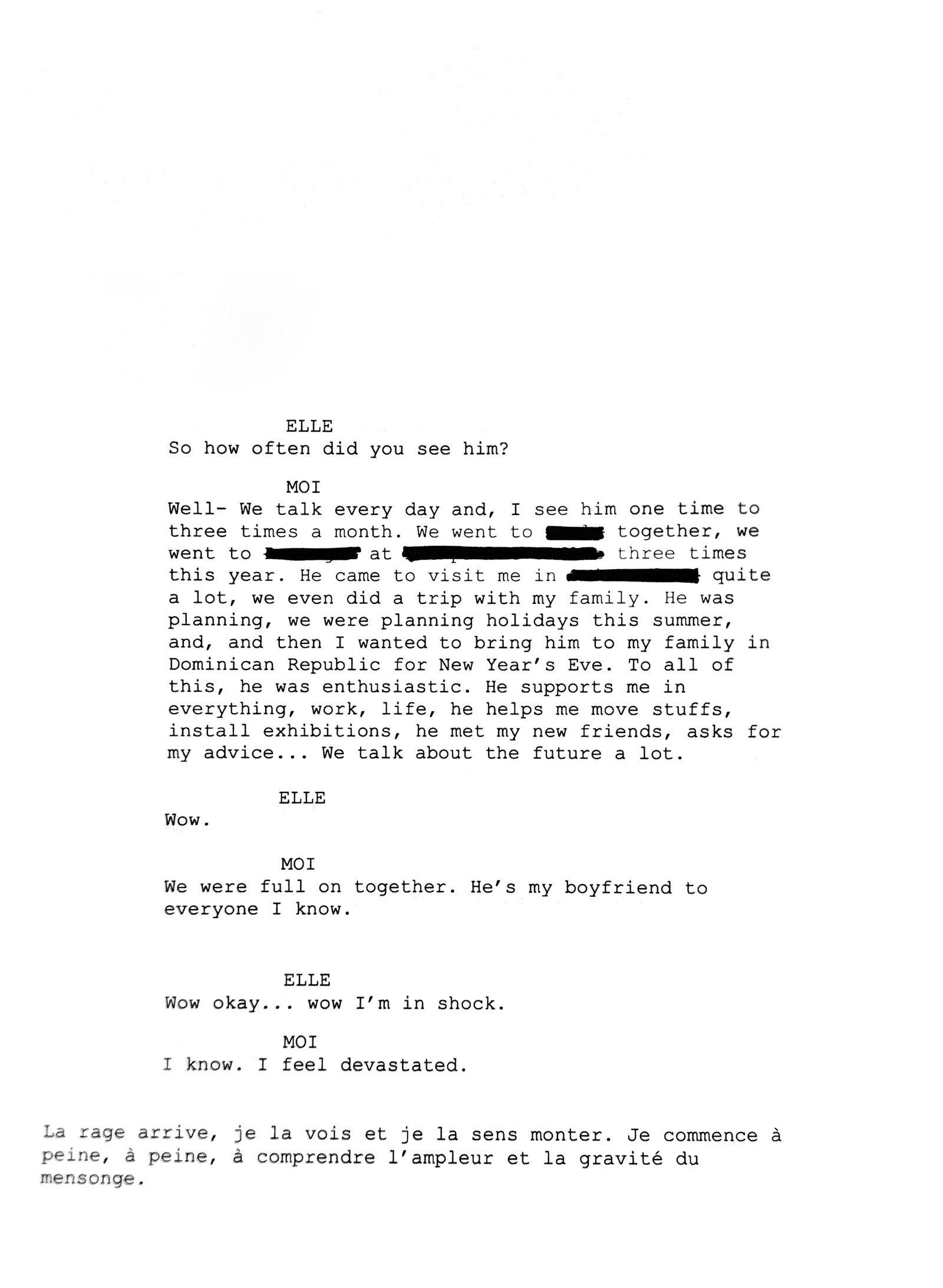 © Karla Hiraldo Voleau - Extract of my conversation with 'the other woman' on the phone.