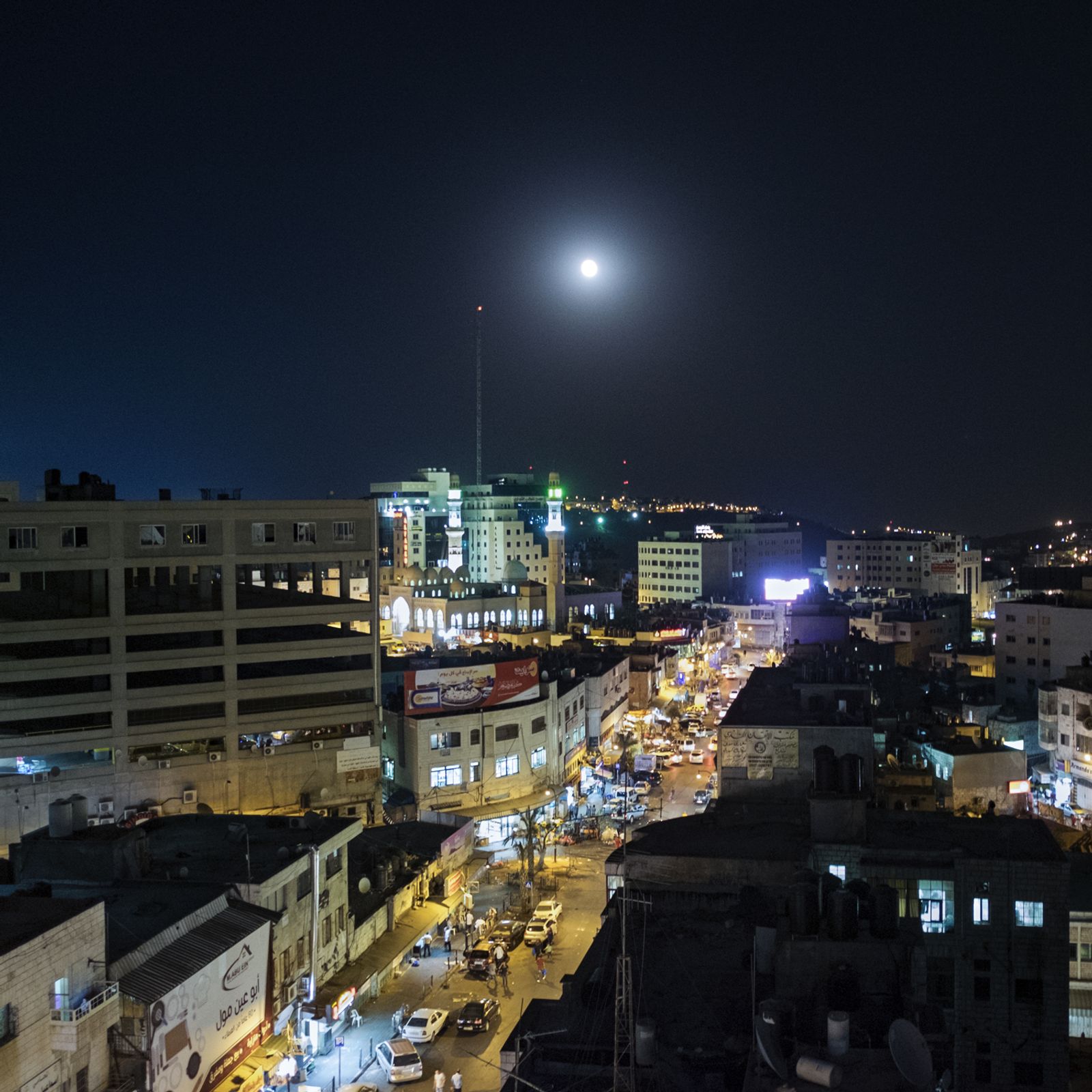 © Antonio Faccilongo - Ramallah, Palestine. A night view of Ramallah city center.