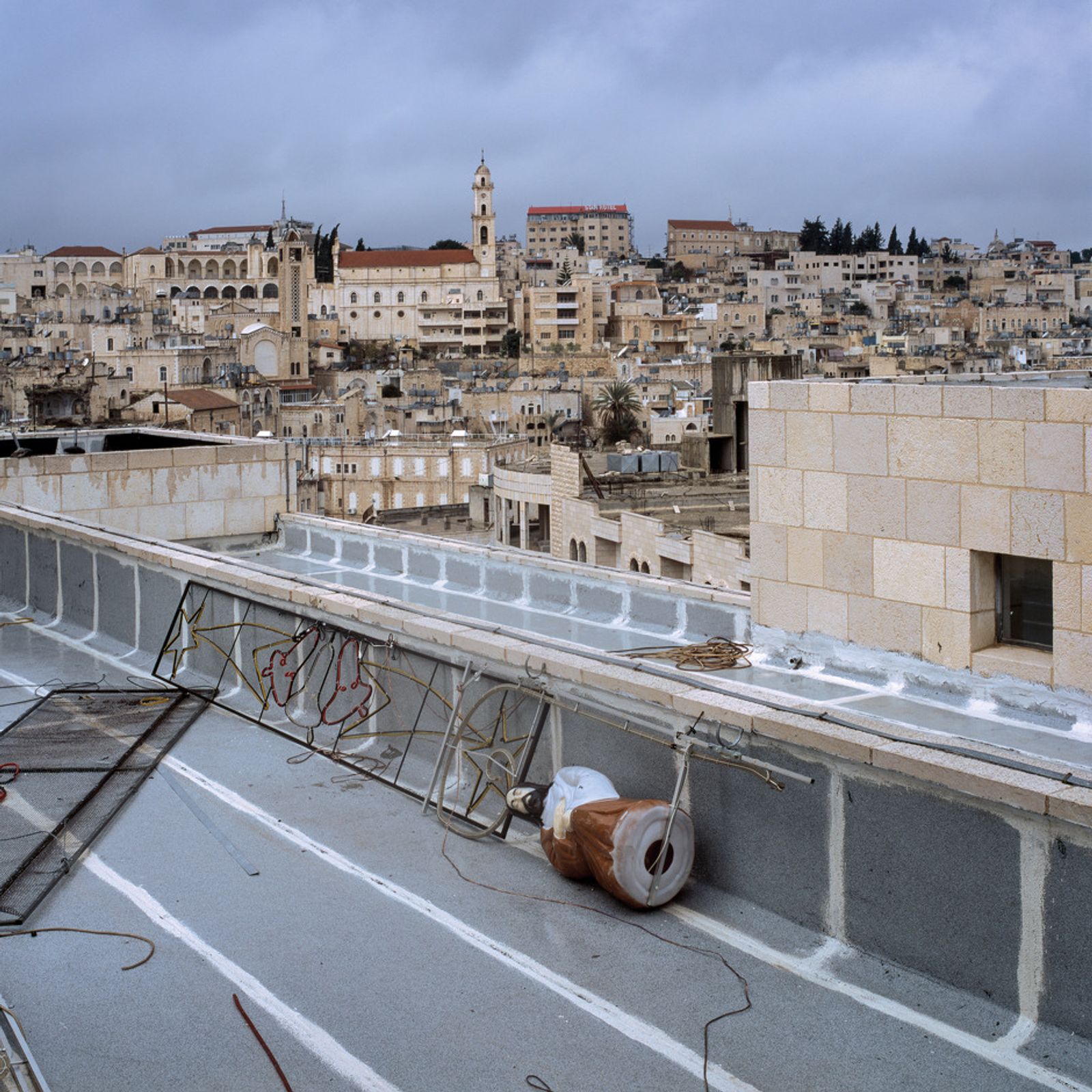 © Federico Busonero - Christmas decorations on the roof top of the Peace Center, Bethlehem, Palestine.