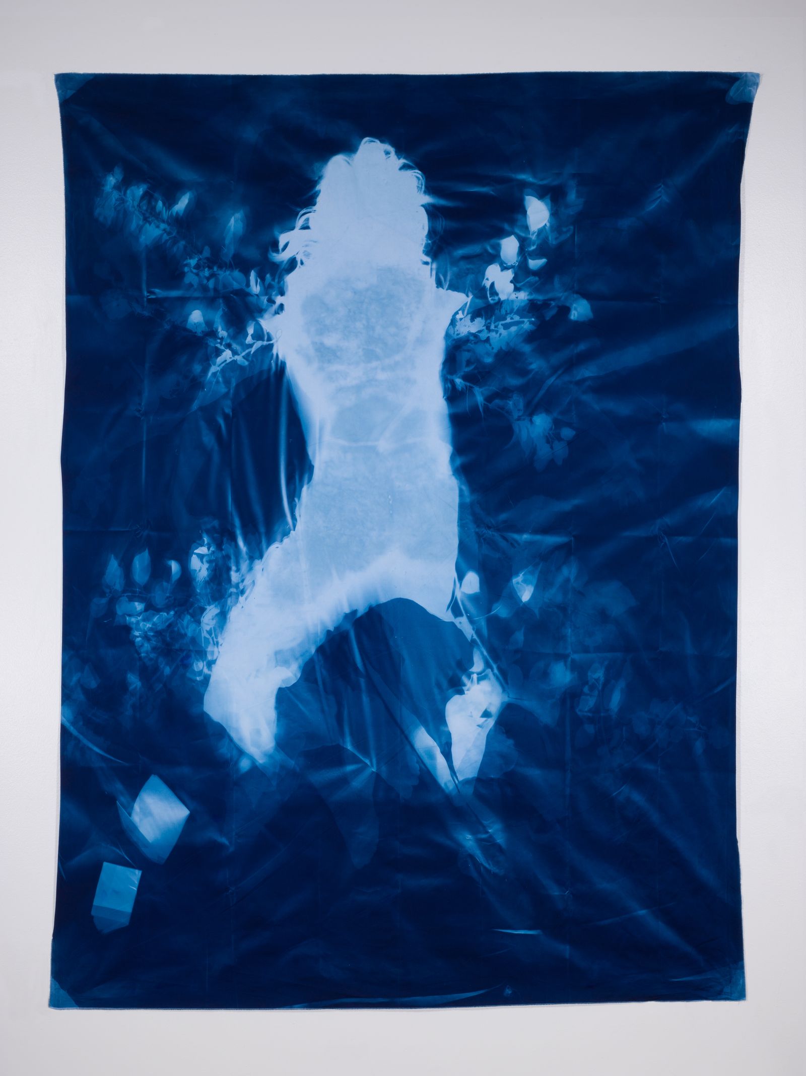 © Jackie Neale - Crossing Over: Immigration Stories, 2018 Cotton fabric cyanotype portraits 5x7ft