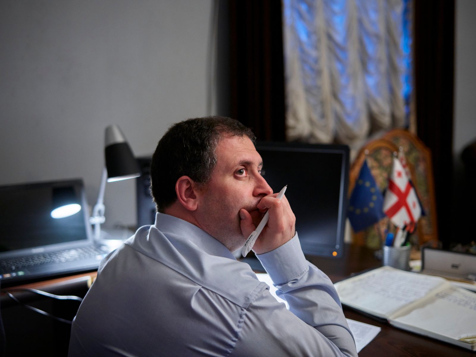 © Jörg Gläscher - Mirian Katamadze, Mayor of Kobuleti, working in his office in Cityhall Kobuleti Gerorgia.
