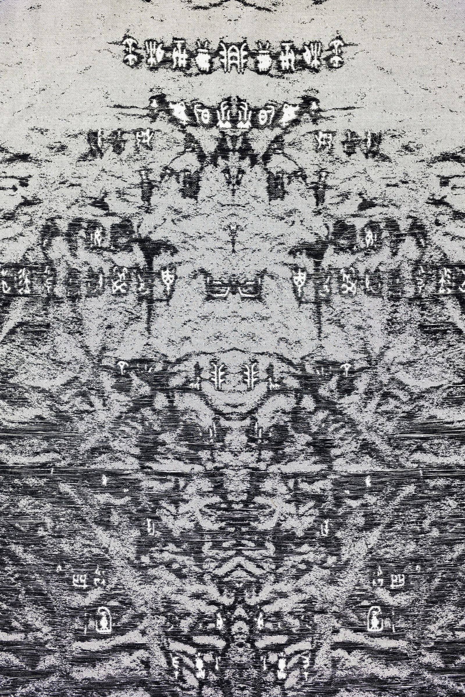 © Yujie Zhou - Save as Text —The Whistle-Giver in Oracle Bone Script2023, Jacquard Weave, Wool and Cotton, 260 x 110 cm.