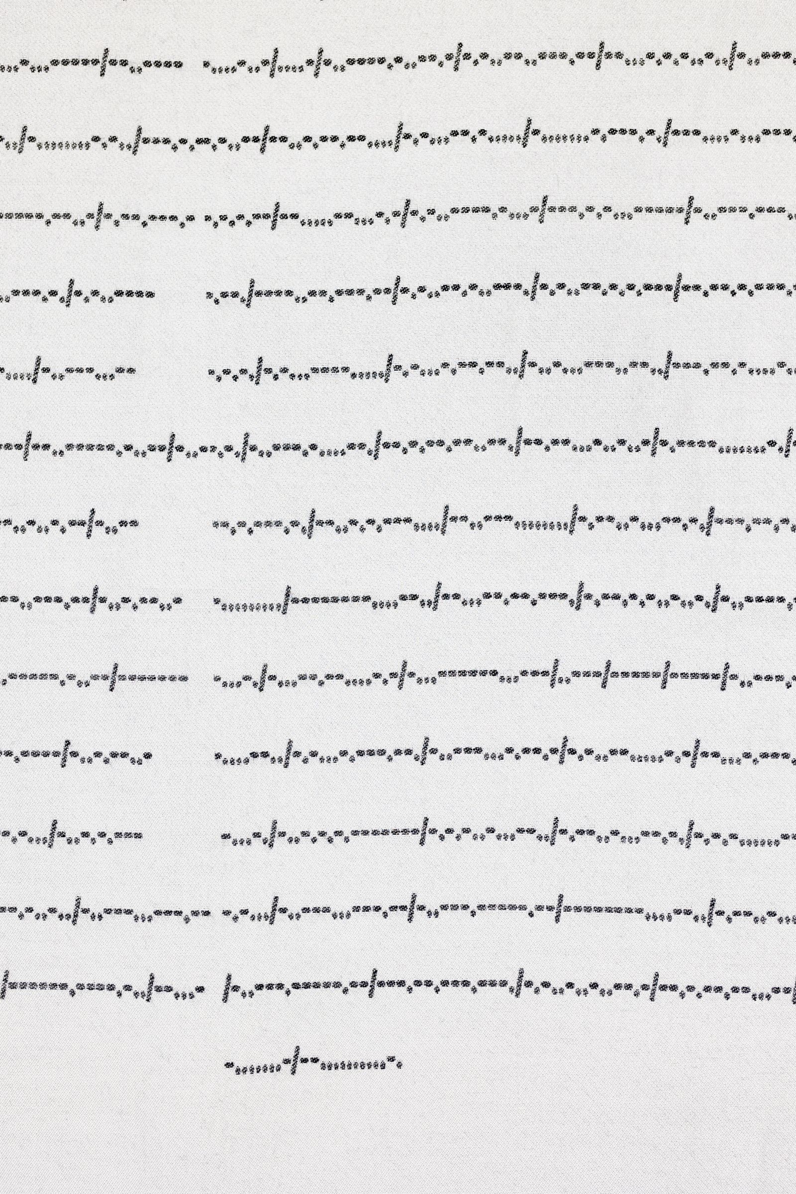 © Yujie Zhou - Save as Text — The Whistle-Giver in Morse Code2023, Jacquard Weave, Wool and Cotton, 310 x 110 cm.
