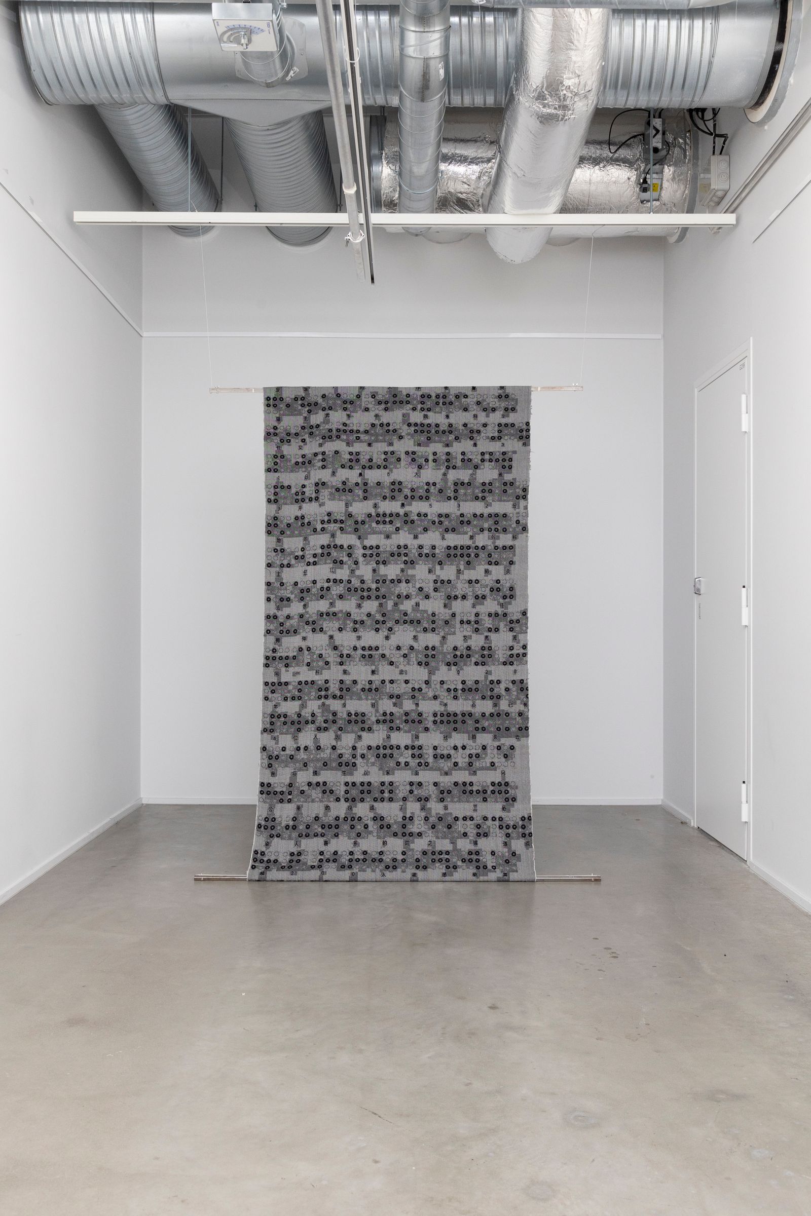 © Yujie Zhou - Save as Text — The Whistle-Giver in Braille2023, Jacquard Weave, Handwoven, Wool and Cotton, 210 x 110 cm.