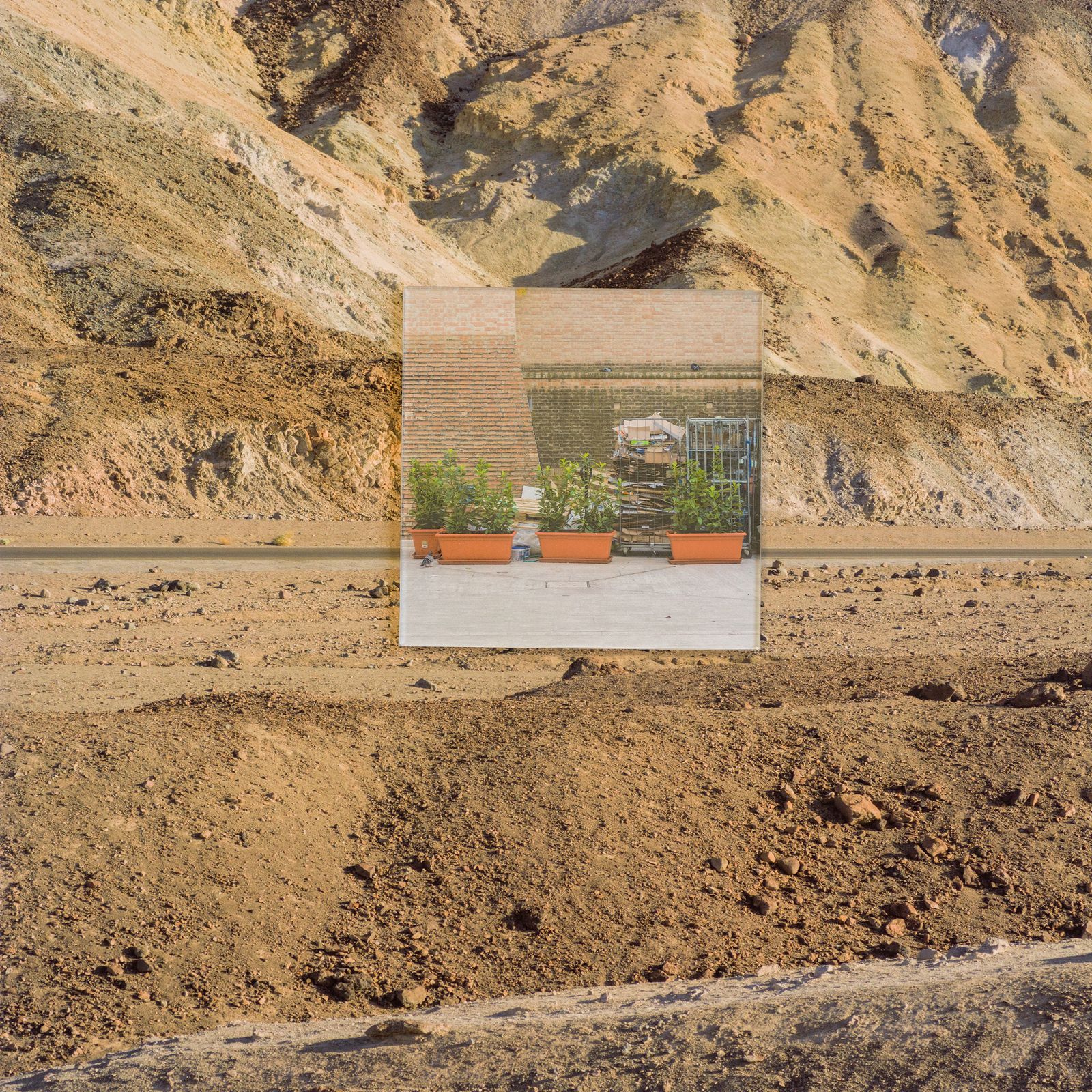© Diana Cheren Nygren - Recycling Day Image with mounted acrylic inset and hand painted frame. Landscape - Death Valley. Inset - Florence Italy
