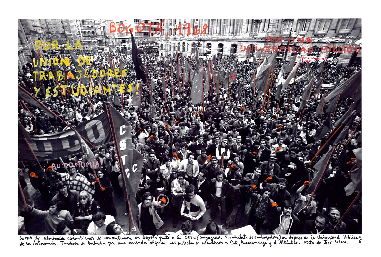 © Marcelo Brodsky - Bogotá, 1968. B&W archival photograph © José Silva, 1968. Intervention with handwritten texts by Marcelo Brodsky, 2015
