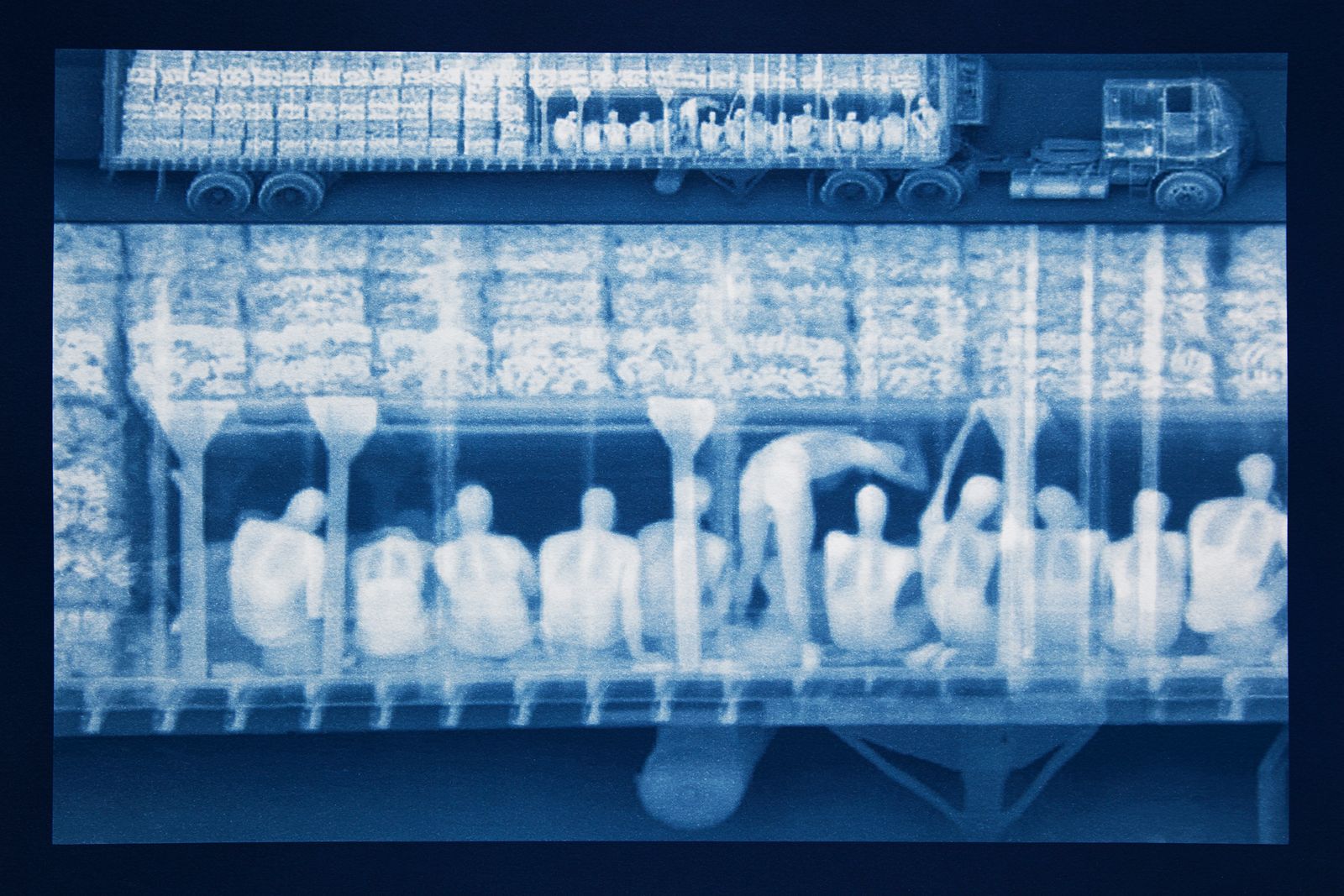 © Noelle Mason - Backscatter Blueprint (Ultima Cena), Cyanotype on Watercolor Paper, 16" x 22"