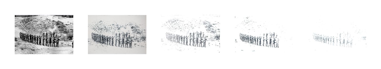 © Elena, Leonidas Kollatou, Toumpanos - Mixed media, photo etching, erasure process of archival image. German firing squad executes partisans in Greek countryside.