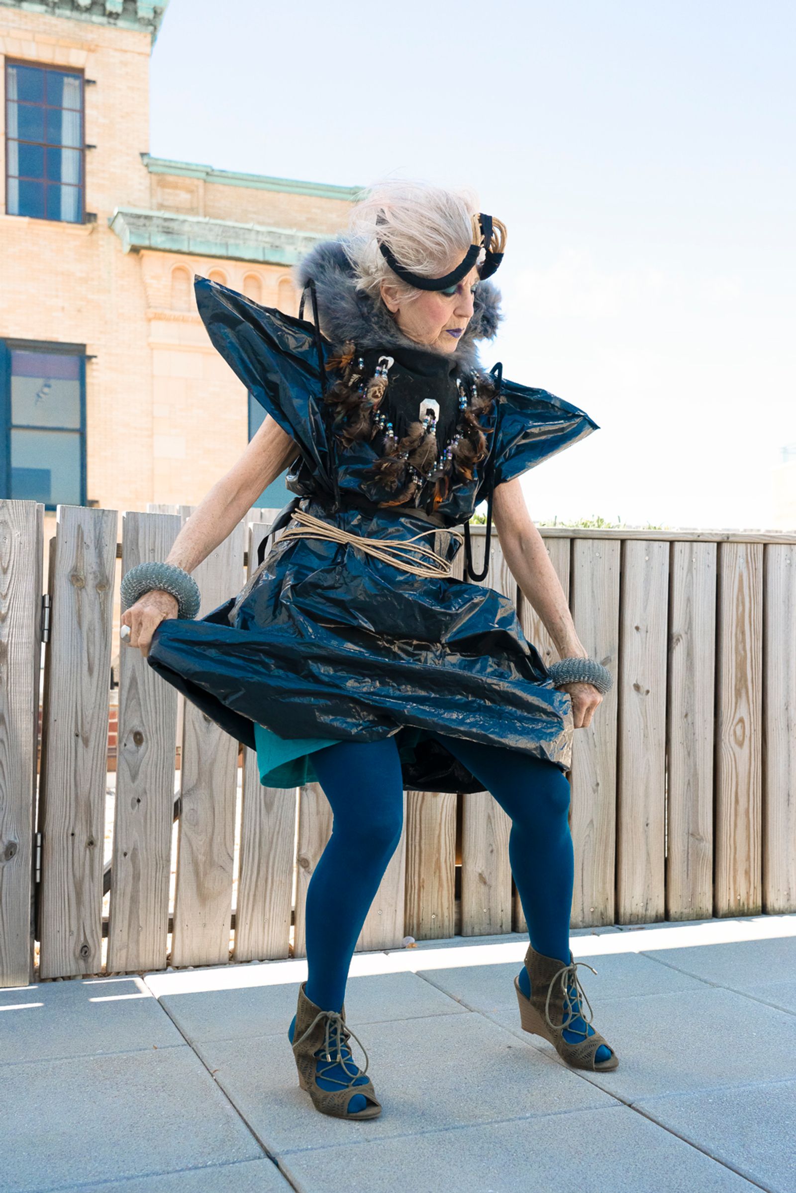 © Natalia L Rudychev - Debra Rapoport dancing in her famous Garbage Bag Little Black Dress.