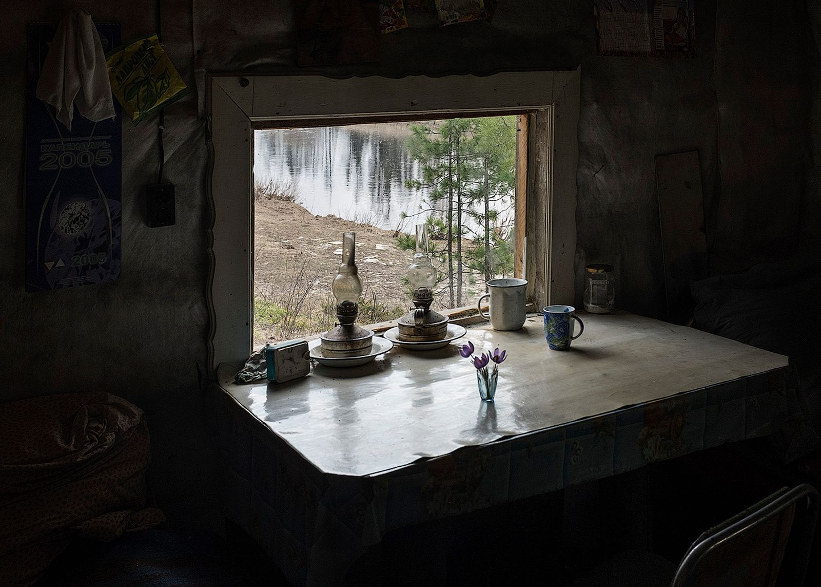 © Elena Anosova - Spring view from the window cabin (Hunter's house / Hunting lodge). Katangsky District, Irkutsky region. Russia, 2017
