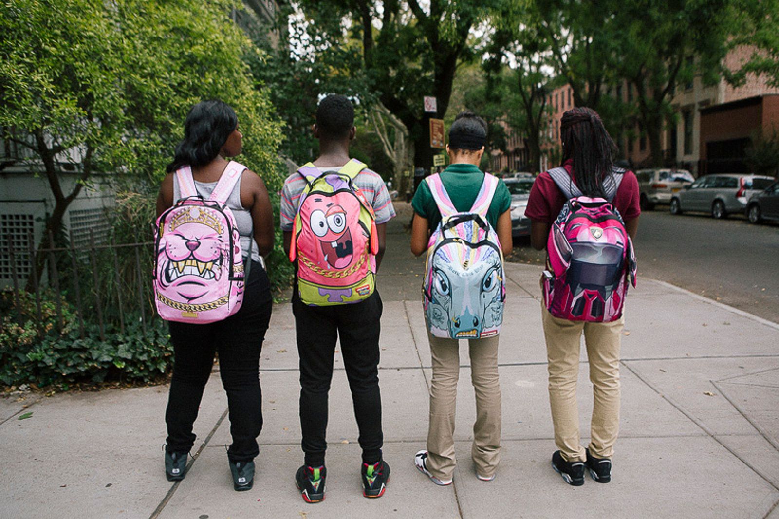 © Cassandra Giraldo - The first day of school in New York City. Kids sport backpacks purchased from Fulton Mall in Brooklyn.
