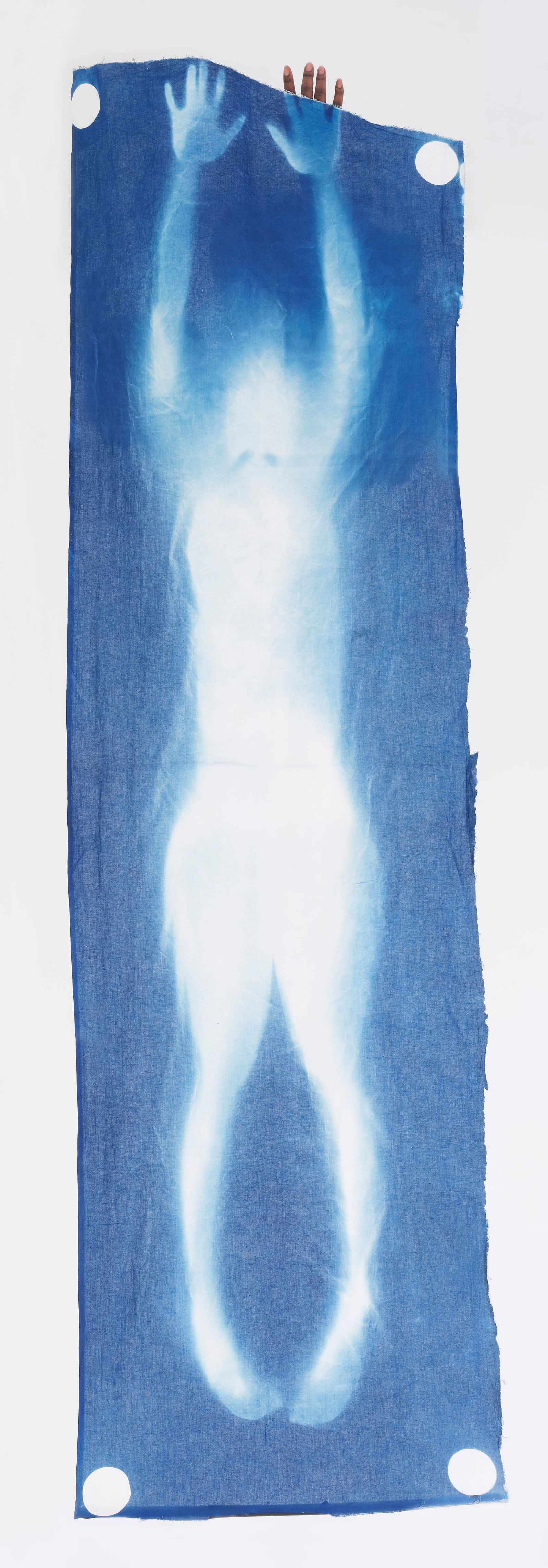 © Melanie Issaka - Blueprint 4: Hands Up — In-camera Cyanotype collage, Giclée print, 143x50cm, 2021