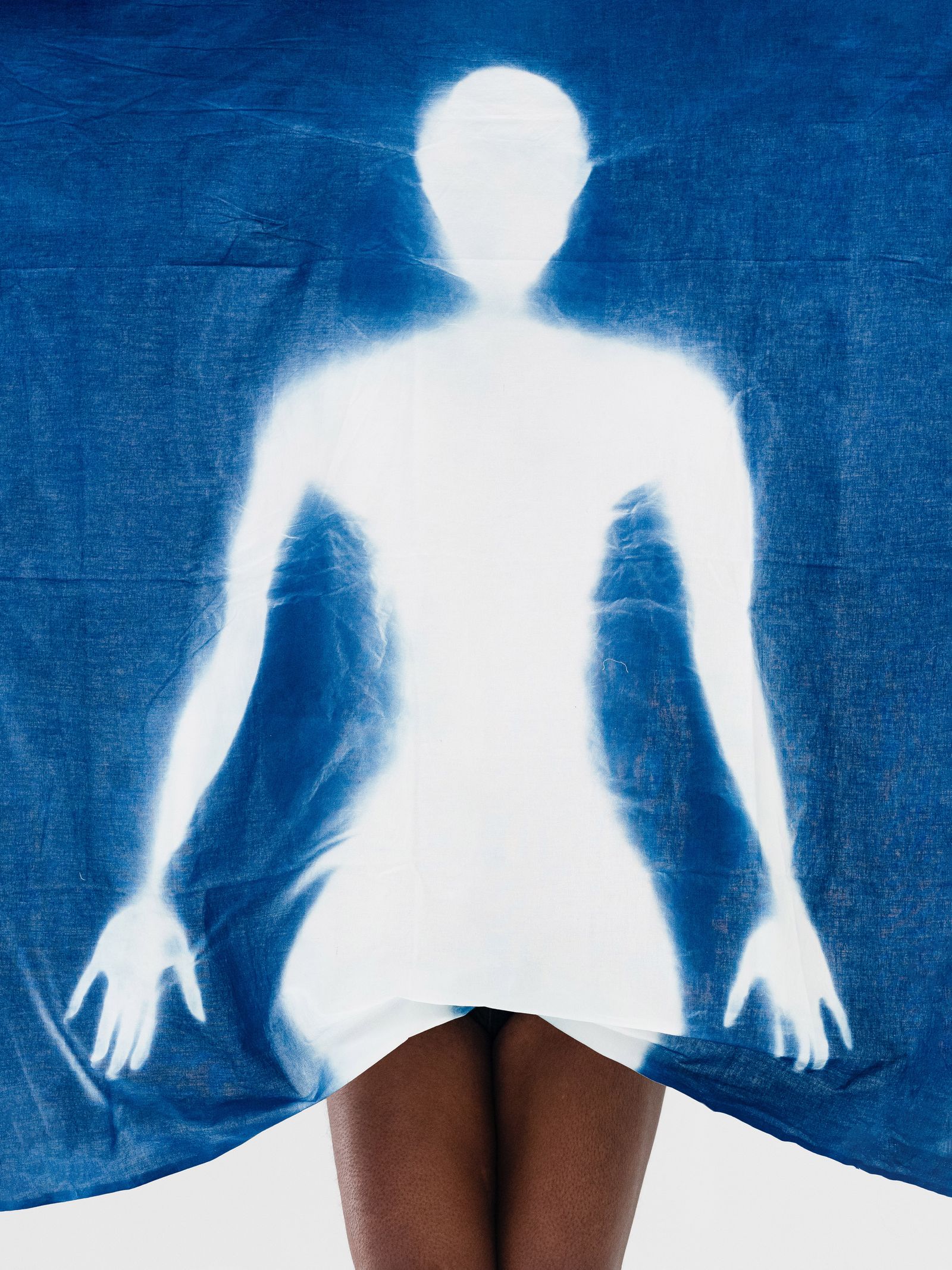 © Melanie Issaka - Blueprint 5: Black Skin, White mask In-camera Cyanotype collage, Giclée print, 40x30cm, 2021