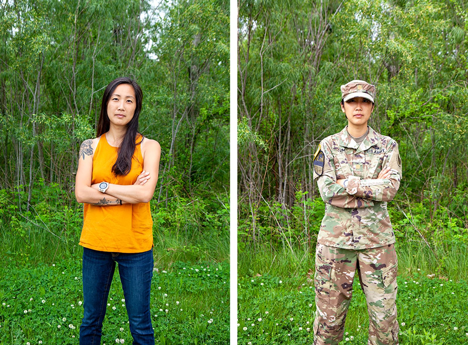 © Arin Yoon - Major Alice Kim, whose husband is also in the Army, poses in and out of uniform in 2020, Fort Leavenworth, Kansas.